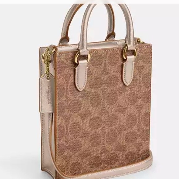 New🥂Coach Boxed Mini Tote Bag And Mirror Bag Charm Set In Signature Canvas - Picture 3 of 4